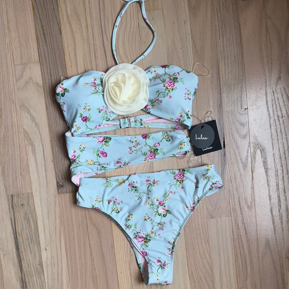 - Lulu's Blue and Pink Floral One Piece Swimsuit